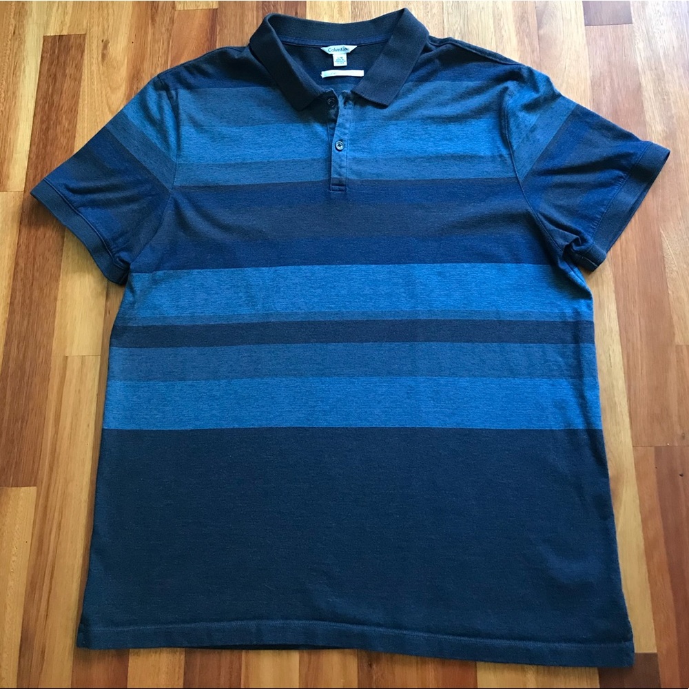 Calvin Klein Striped Polo Size Large S/S Button Up